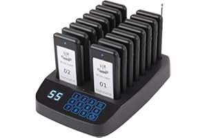 LOUKIENE 16 Beepers Wireless Restaurant Pager System 500ft Range Calling Customers Waiting Pagers, Vibration Flash and Buzzer for Cafe Restaurant Food Trucks Churches Hospitals Hotels Eatery