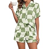 Brosloth Womens Silk Pajamas Summer Short Sleeve Floral Print Plaid Button Up Satin Pjs Set Loungewear Sets