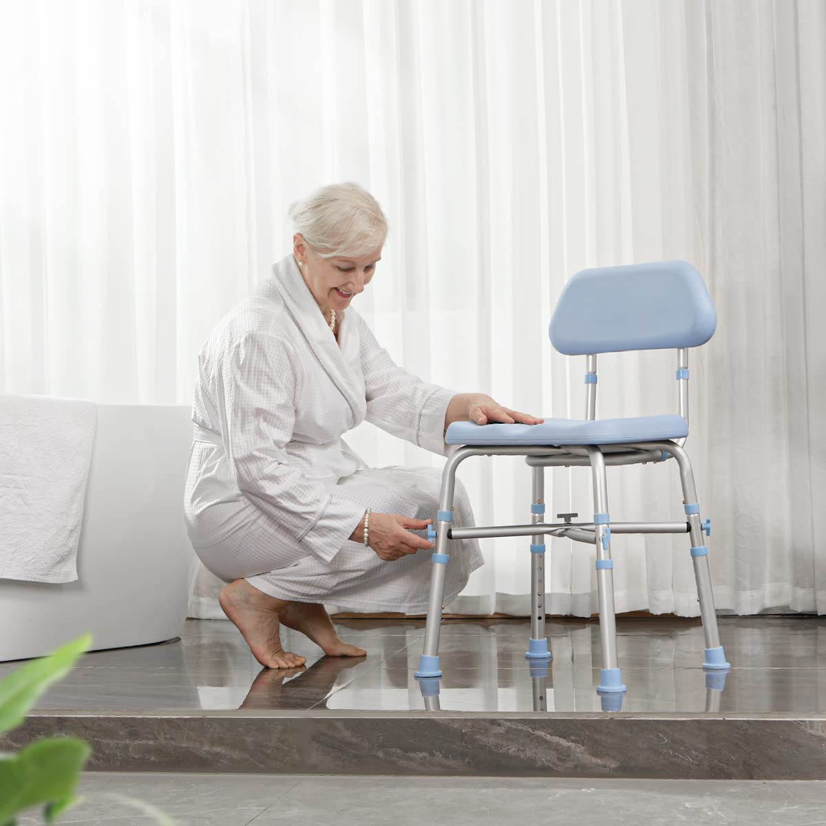 OasisSpace Heavy Duty Shower Chair with Back 500lbs, Padded Bathroom Chair for Inside Shower - Medical Tool-Free Anti Slip Shower Chair for Elderly, Senior, Handicap & Disabled