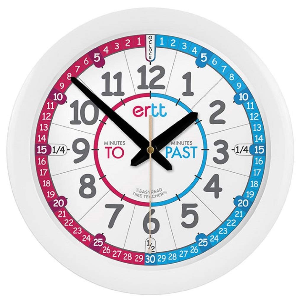 ertt EasyRead Time Teacher Kids Wall Clock - Learn The Time Children's Clocks - Teaching Clocks For Children For Classroom, Bedroom, Home-schooling - Learning Clock For Kids With Red-Blue Face (29cm)