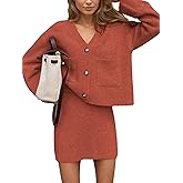 EXLURA Womens 2 Piece Skirt Sweater Sets V Neck Button Up Cardigan Mini Skirts Fall Winter Knit Trendy Outfits Pockets 2025