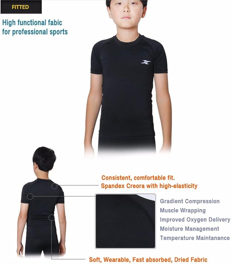 Kids Compression Shirt Underwear Boys Youth Under Base Layer Short Sleeve Top SK: Clothing