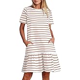 MITILLY Women's Casual Summer T Shirt Dress 2026 Striped Loose Short Sleeve Tunic Dress with Pockets