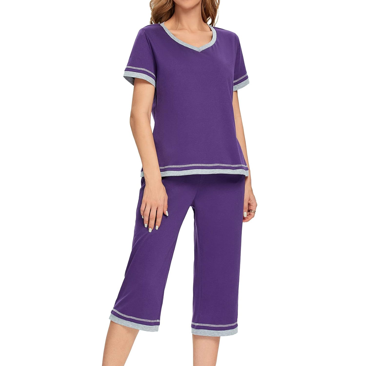 Buy Lu's Chic Women's Capri Pajama Set with Pockets Cotton V Neck Pjs