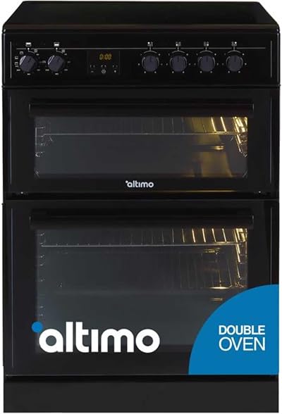 Altimo CEDC602B Electric Double Oven Cooker Ceramic Hobs 64L 30L
