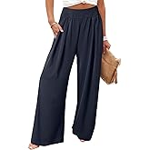 Eytino Women Plus Size Wide Leg Pants Casual Loose Smocked High Waisted Lounge Pajama Palazzo Pants(1X-5X)