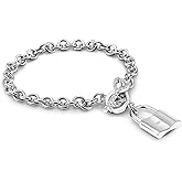 H&Beautimer 925 Sterling Silver Bracelet For Women's - Italian Handmade Rolo Chain 6.3, 6.7, 7.1, 7.5, 8 Inch - AAAAA CZ Zircon Heart/Lock Pendant Bracelet - Fine Jewelry