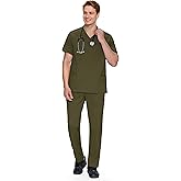 COZYFIT Scrubs for Men Set - V-Neck Scrub Top and Straight Leg Pants with 11 Pockets