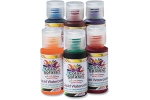 S&S Worldwide Color Splash! Liquid Watercolor Paint, 6 Vivid Colors, 1-oz Drip-Dispense Bottles, For All Watercolor Painting, Use to Tint Slime, Clay, Glue, Shaving Cream, Non-Toxic. Pack of 6.