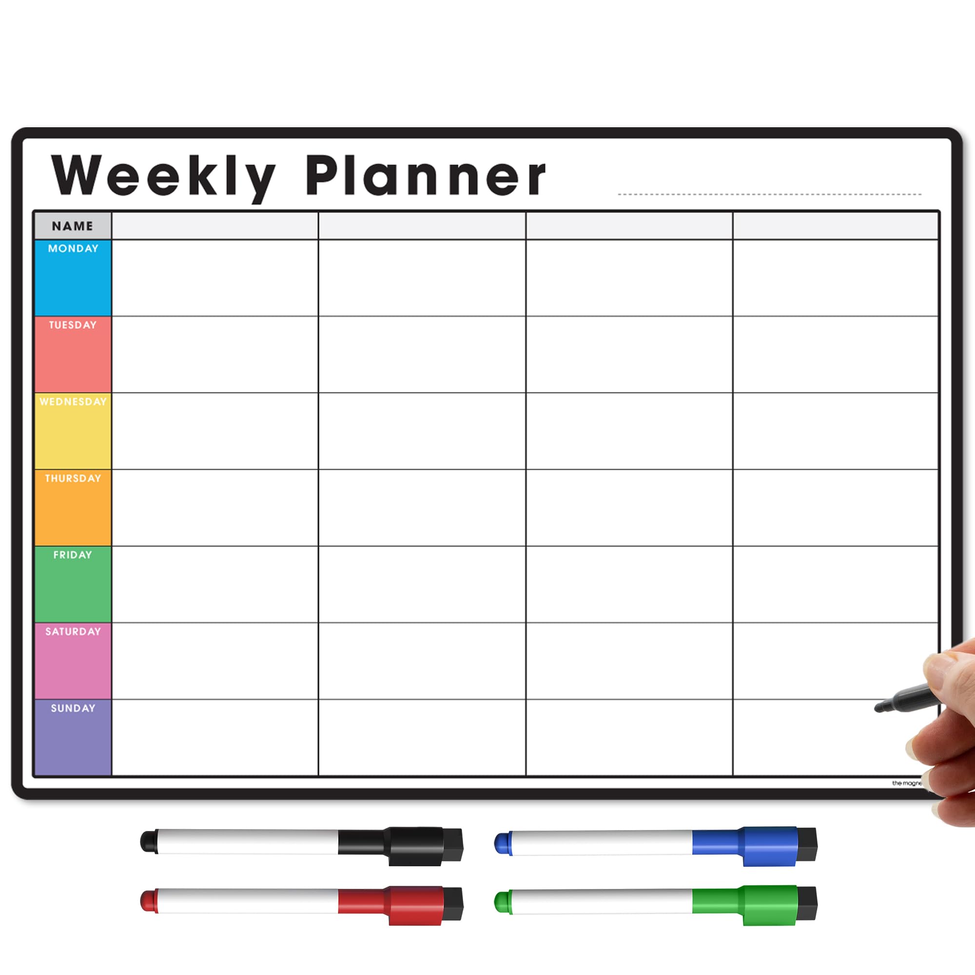 TMS Magnetic Weekly Planner and Organiser A4 | Customisable Whiteboard for Family or Business Tasks and Meal Planning | with 4 Free Magnetic Dry Wipe Pen (Multi-Coloured Style 2, A4) โ image 1