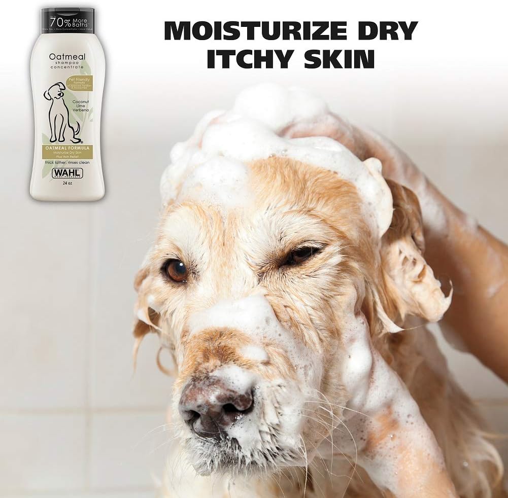 Pet Shampoos : Wahl Dry Skin & Itch Relief Pet Shampoo for Dogs – Oatmeal Formula with Coconut Lime Verbena & 100% Natural Ingredients – 24 Oz