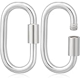 Isslly 2pcs Oval Locking Jump Rings, 925 Sterling Silver Screw Carabiner Lock, Jewelry Clasp Snap Hook Clips for DIY Crafts Jewelry Making- Silver