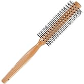 Round Hair Brush for Blow Drying Round Comb Mens Women Wooden Small Rounds Brush Comb Roller Curling Brushes, Gentle Nylon Bristles (Yellow)