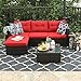 PHI VILLA Outdoor Sectional Rattan Sofa - Wicker Patio Furniture Set (Red)
