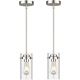 EAPUDUN Pendant Light (2 Packs), Kitchen Ceiling Hanging Light, Adjustable Height, Kitchen Light Fixtures Brushed Nickel Pend