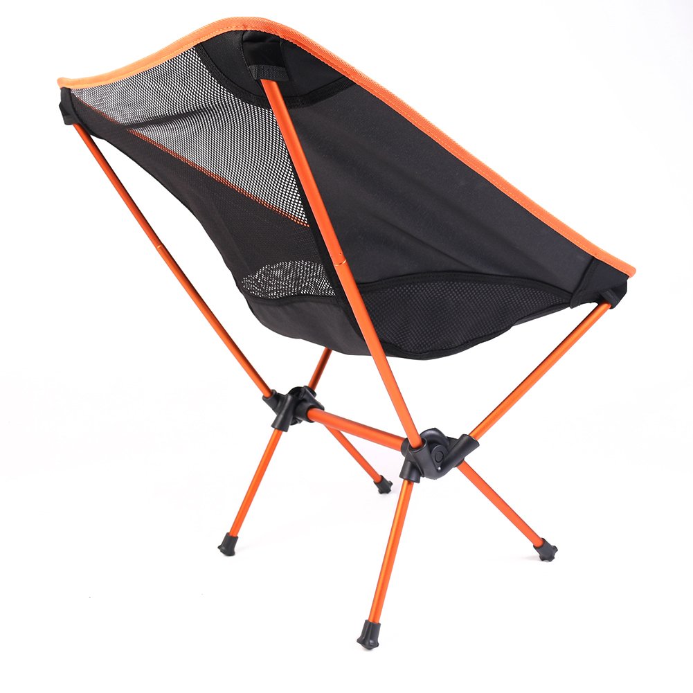 LUOLAX Portable Camping Backpacking Chairs, Folding Steel Chairs for Hiking Fishing Outdoor Bicycling BBQ Beach (Orange)