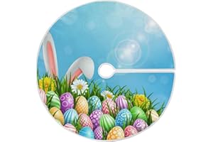 SUABO Easter Colorful Eggs Rabbit Tree Skirt 48 Inch, Xmas Tree Floor Door Mat for Party Decoration Holiday Decor Home Indoor Outdoor