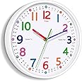 Kids Wall Clock: Telling Time Teaching Wall Clocks Silent Non-Ticking Clocks Battery Operated, Rustic Farmhouse Modern Clock 