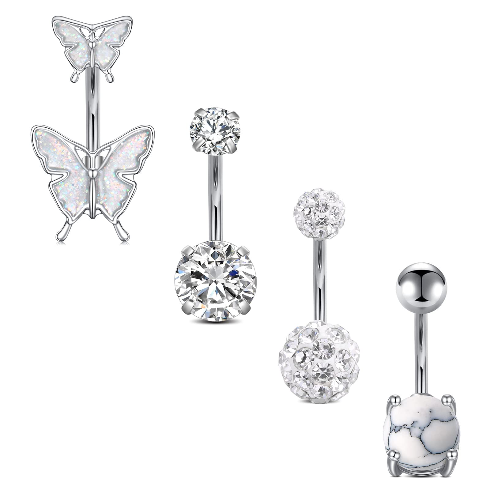 AceFun Belly Bars Silver White Belly Button Rings Butterfly Cubic Zircon Diamond Turquoise 14G 1.6mm 10mm Belly Rings Belly Button Piercing Jewellery Navel Ring Navel Bar Piercing Jewellery