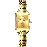OLEVS Women's Gold Stainless Steel Watch, Small Square Face Diamond Decorated Ladies Watch, Luxury Analog Quartz Women Dress Watch, Fashion Calendar Date Waterproof Wrist Watch for Women