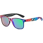 Piranha Avant Retro Sunglasses for Men and Women with Tie Dye Patterned Frames and Blue Mirror Lenses