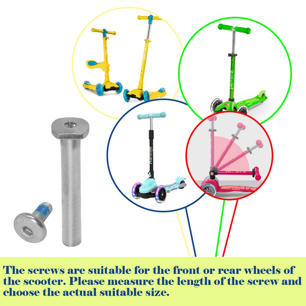 M8 40-76mm Male Female Allen Screw & Bolt Assortment Sets Kids Scooter Parts for 2-3-4-Wheel Kick Scooters Repair Front Rear Wheel Axles Tools