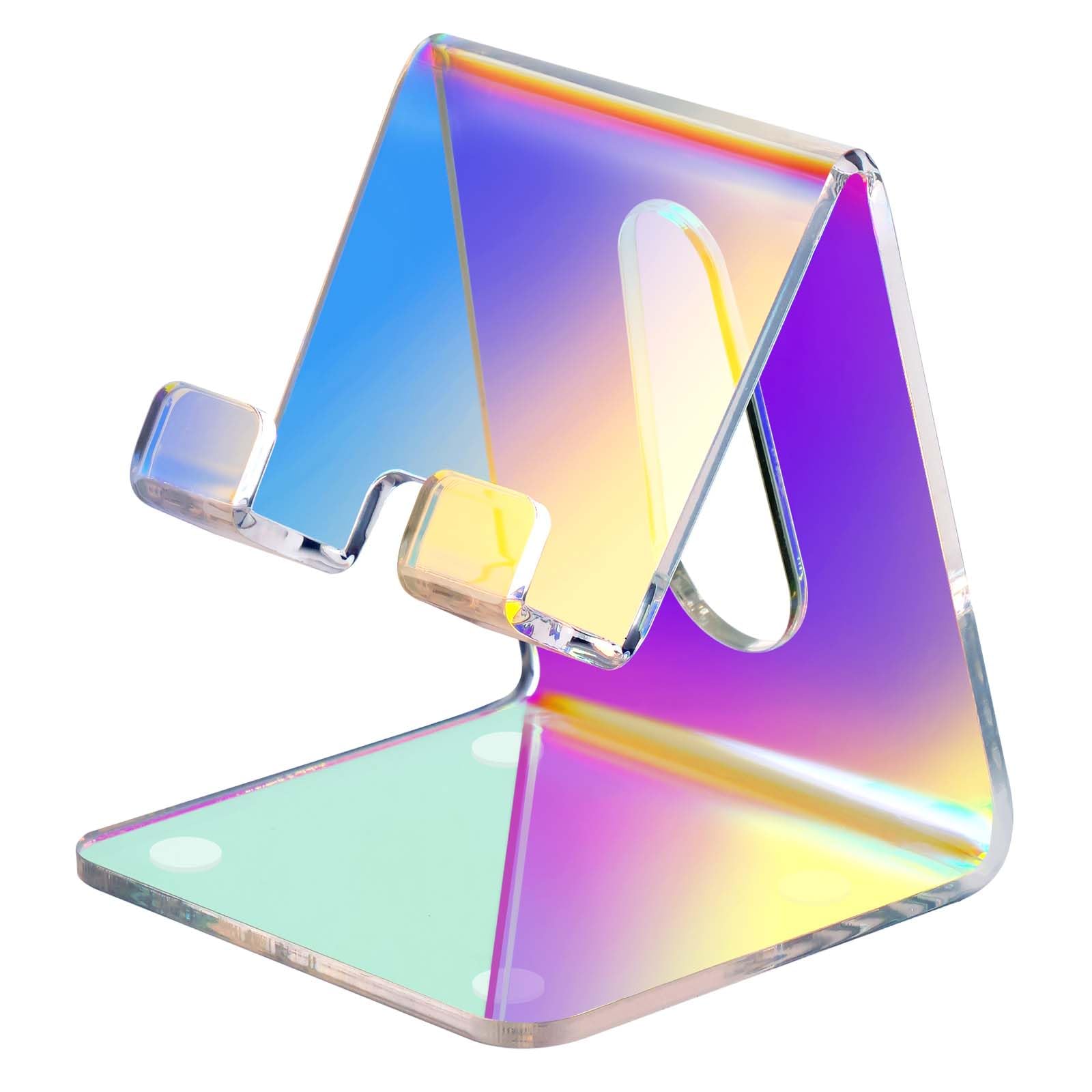 Photo 1 of Tomorotec Iridescent Acrylic Cell Phone Stand, Portable Phone Holder for Desk Non-Slip Desktop Smartphones/Tablets Holder Compatible with iPhone Samsung Galaxy Pixel iPad Phone Cradle Dock Home Office