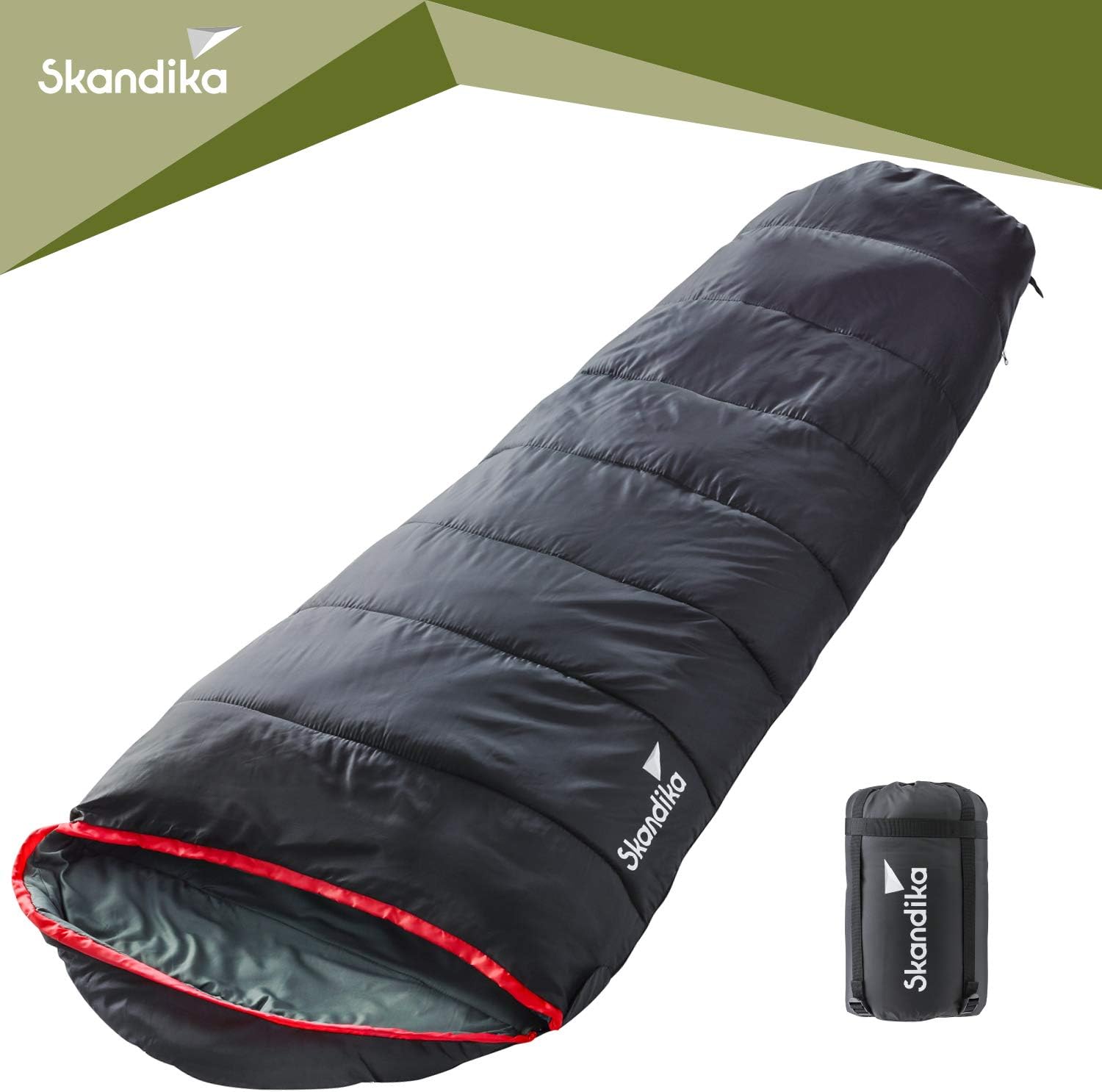 Skandika Alaska Large Sleeping Bag (Left Zip) - Black/Grey, 220x80cm, 220x80 cm