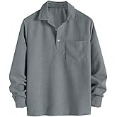 ZAFUL Men's Corduroy Shirts Solid Color 2025 Fall Half Button Long Sleeves Polo Shirt Casual Work Collared Shirt with Pocket