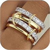 PATISORNA Gold Stackable Rings for Women Non Tarnish 18K Gold Plated Interlocked Stack Rings Set Silver Gold Mixed Metals Multi Ring Statement Thumb Rings Cubic Zirconia Connected Bands Fashion Jewelry Gifts