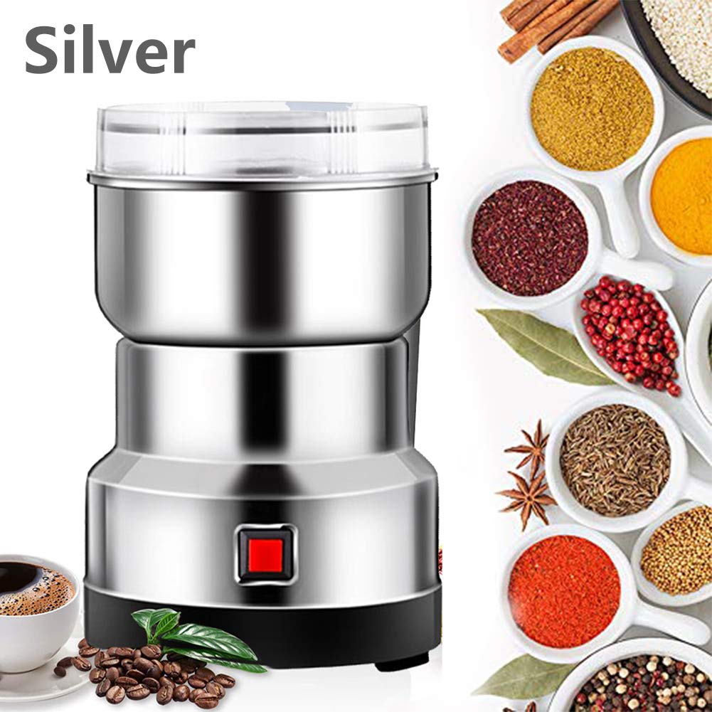 Multifunction Smash Machine Electric Coffee,Portable Cereals Grain Grinder,Household Electric Cereals,Powder Electric Seasonings Spices Milling Machine Grinder for Daily Use (Silver)