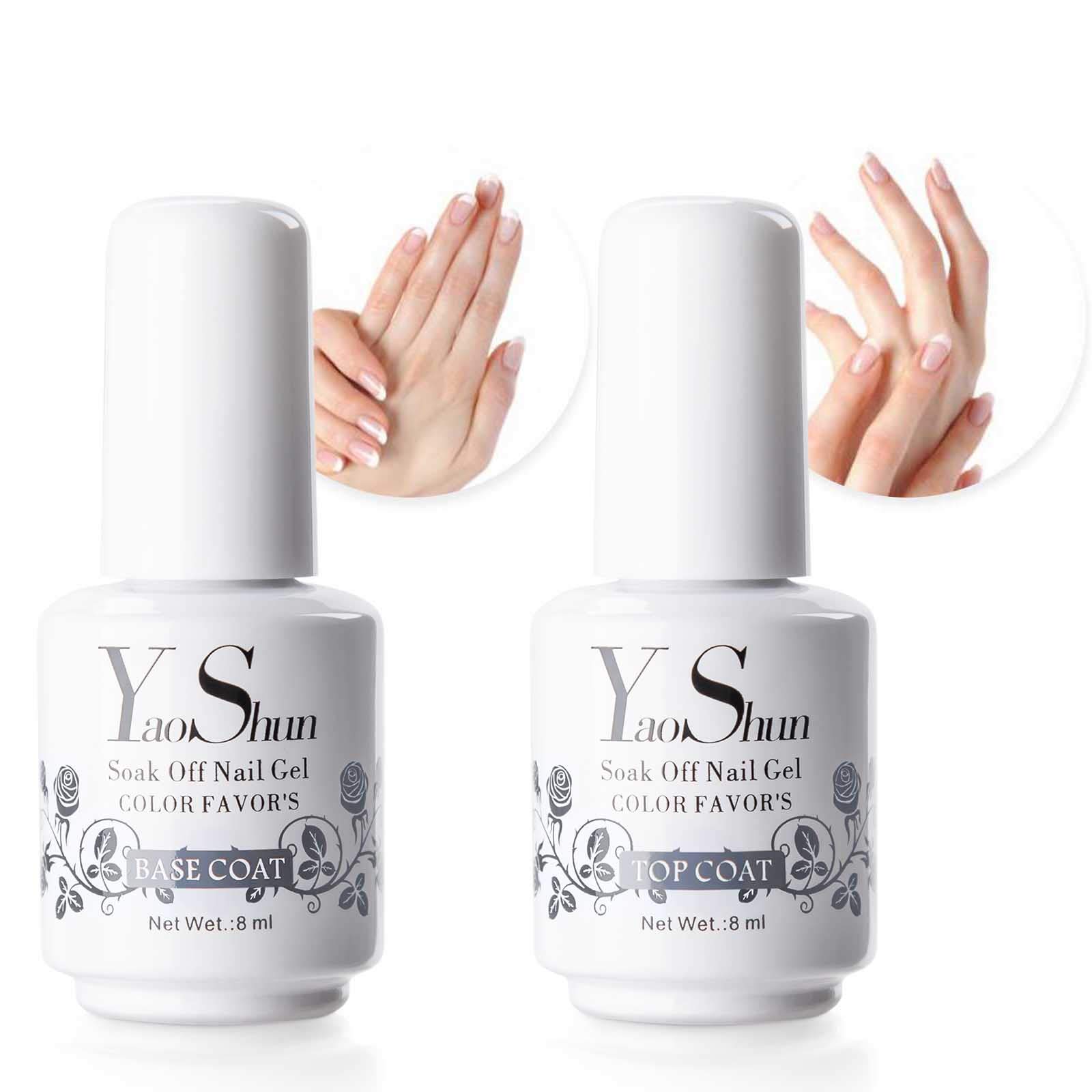 Gel Base Top Coat Set - YaoShun UV LED Soak Off Gel Nail Polish Top Coat and Base Coat Set - 8ml Each