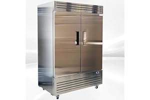 COOLER DEPOT Commercial Freezer 2-Doors Solid Upright Reach in Two Section Stainless Steel NSF 54" Width, Capacity 47Cuft, Restaurant Quality Kitchen -8°F Cold AKF-13781