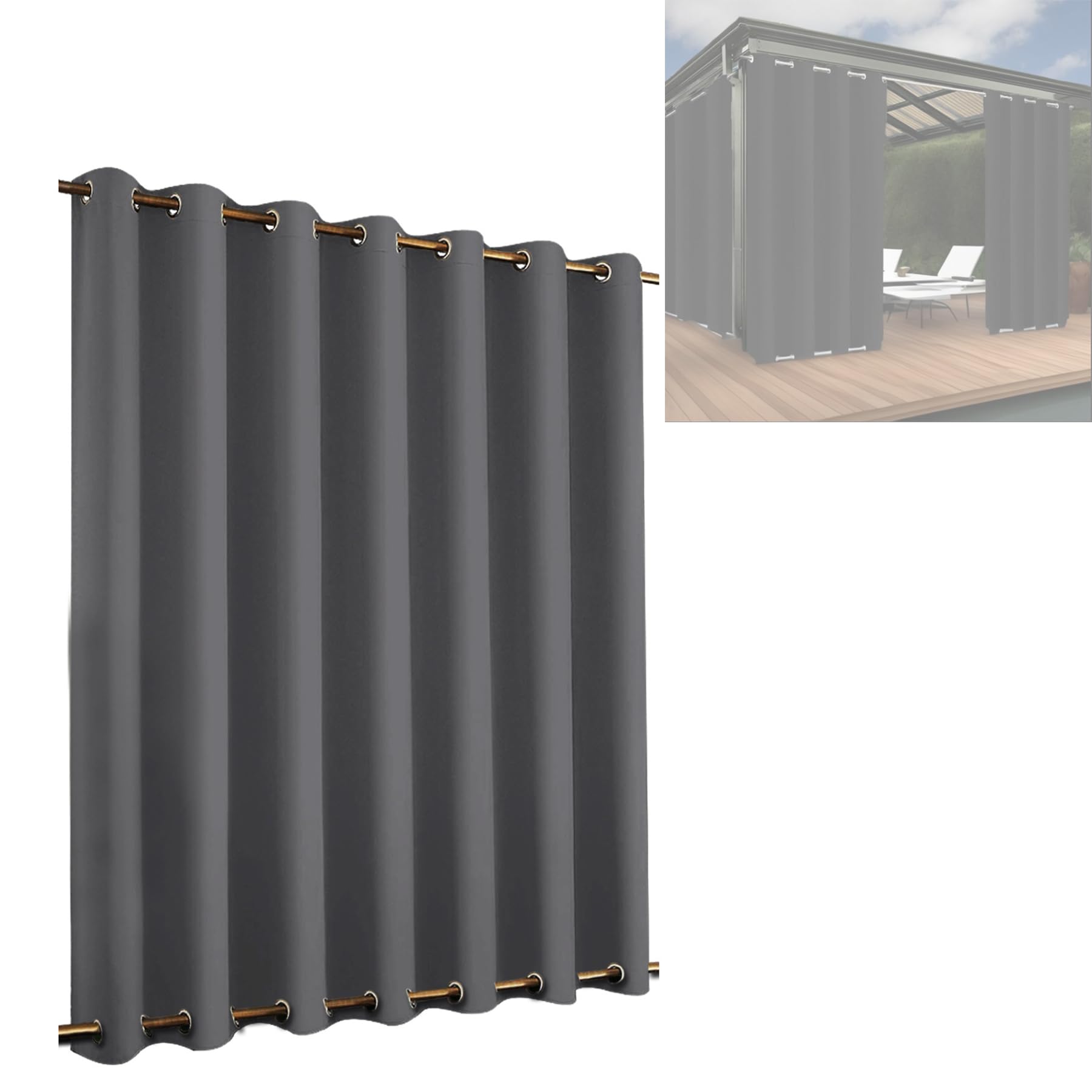 Panels Outdoor Curtains for Garden, 1pc Double Grommets(Top and Bottom), Gazebo Blackout, Thermal Insulated Privacy Outdoor Curtain, Eyelet Curtains for Pergola Porch Pool (Black, 264*183cm)