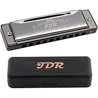 JDR Harmonica C, Blues armonica Key of C 10 Hole 20 Tone with Case Mouth Organ Standard Diatonic for Kids Beginner Adults Pro