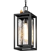 BesLowe 15.4" Outdoor Pendant Light, Outdoor Chandelier Hanging Lights | Dusk to Dawn Light Sensor, Water Ripple Glass, Waterproof &amp; Weatherproof, Rust-Resistant, Quick &amp; Easy Installation