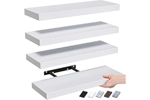 BOSWILLON Bowillon White Floating Shelves for Wall Decor, Wall Mounted Shelves for Bedroom, Living Room, Kitchen, Bathroom Shelves Over The Toilet, Modern Wall Storage Shelves for Room Decor Organizers - White