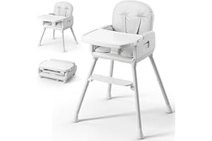 Obee Odee 3-in-1 Portable Baby High Chair for Babies and Toddlers, Convertible Easy Clean Infant Foldable Highchair with Adjustable Legs & Dishwasher Safe Tray, Grey