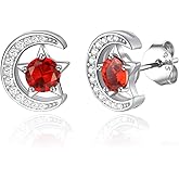 FindChic Sterling Silver Moon Star Earrings with 12 Birthstones Cubic Zirconia Inlaid Birthday Jewelry Gift for Daughter Mother, with Gift Box