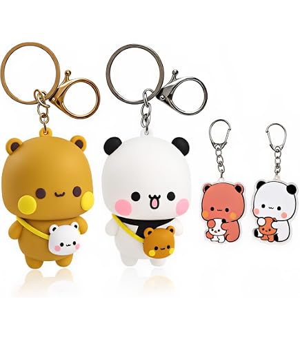 YOKUSHI 4 Pcs Bubu and Dudu Cute Keychains, Kawaii Cartoon Bears