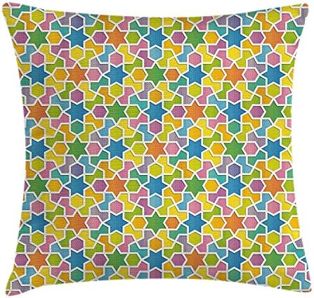 Abstract Throw Pillow Cushion Cover, Trippy Geometric Pattern with Star and Fractal Diagonal Shapes Modern Art Design, Decorative Square Accent Pillow Case, 12 X 12 Inchess, Multicolor