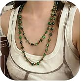 YANCHUN Long Beaded Necklaces for Women Boho Necklace Bohemian Glass Bead Brown Green Double Layer Necklace