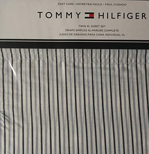 Tommy Hilfiger 3 Piece Twin XL Size Sheet Set Ithaca on Blue White Oxford Stripes