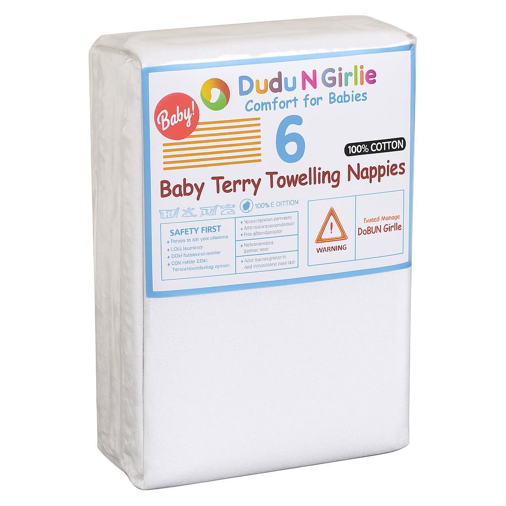 Washable Nappies – Reusable Wipes Cloth Nappies for Newborn Babies - Face Cloths Baby wash Cloths 60x60cm – Baby Essentials 100% Cotton Terry Nappies. Pack of 6