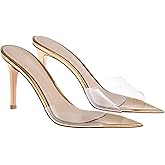 WYUETRA Women's Clear Pointed Toe Slingback Stilettos Heel Sandals Fashion Sexy Comfortable Summer Open Toe Backless Slip On Dress Slides Sandals for Casual Outdoor Party Work Wedding