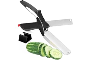 Cutting Board Scissors - 2 in 1 Stainless Steel Vegetable Scissors Cutting Board Knife, Dishwasher Safe, Safety Lock, Rust Re