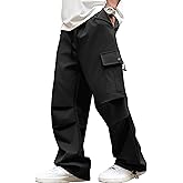 ZAFUL Baggy Cargo Pants for Men Casual Stretch Elastic Drawstring Parachute Pants Loose Fit Joggers with Multi Pockets