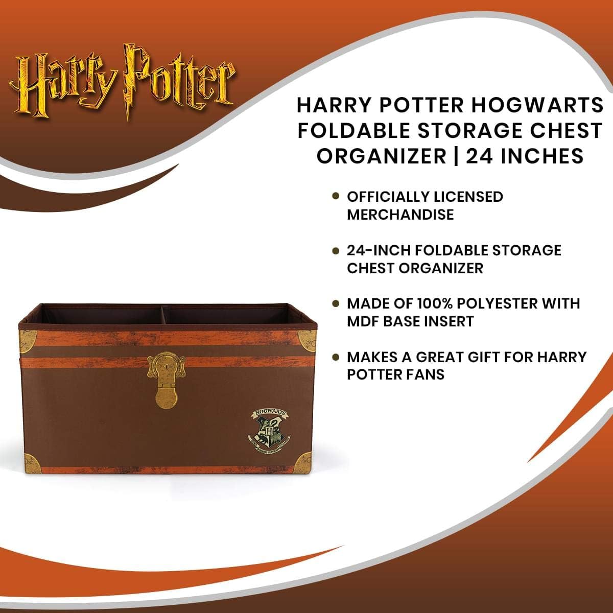 Robe Factory LLC Harry Potter Hogwarts 24-Inch Foldable Storage Chest | Fabric Basket Container, Cube Organizer with Handles | Collapsible Brown Cubby Cube Closet Organizer: Toys & Games