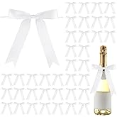 Riceshoot 50 Pcs White Satin Ribbon Bows 5x7 Inch Large Twist Tie Bow for Gift Wrapping Champagne Bottle Balloon Treat Bag DI