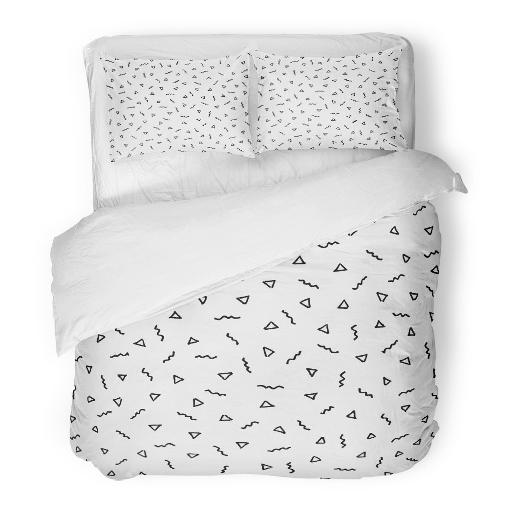 SanChic Duvet Cover Set Abstract Simple Monochrome Pattern Geometric in Retro Memphis Decorative Bedding Set with 2 Pillow Cases Full/Queen Size
